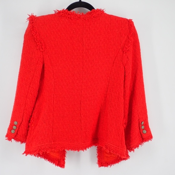 WD.NY Women's Christmas Red Fringe Blazer Size Small Open Front Cardigan Jacket - Picture 5 of 12